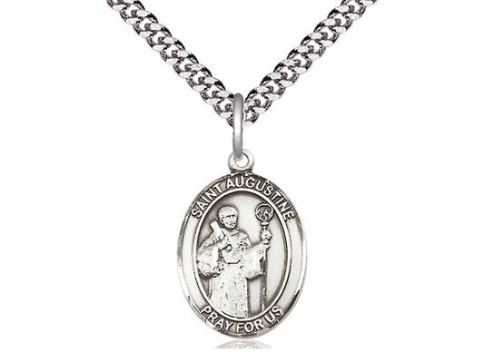 St. Augustine Sterling Silver Medal with Rhodium Chain