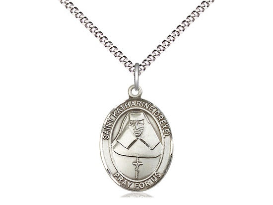 St. Katharine Drexel Sterling Silver Medal on Rhodium Chain