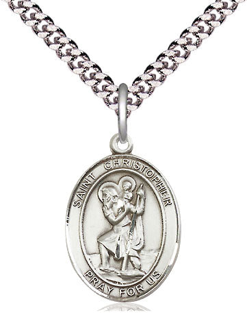 St. Christopher Sterling Silver Medal with Rhodium Chain