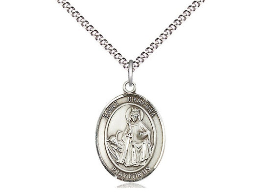 St. Dymphna Sterling Silver Medal with 18" Rhodium Chain