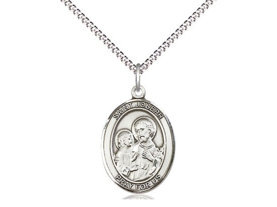 St. Joseph Sterling Silver Medal with Rhodium Necklace