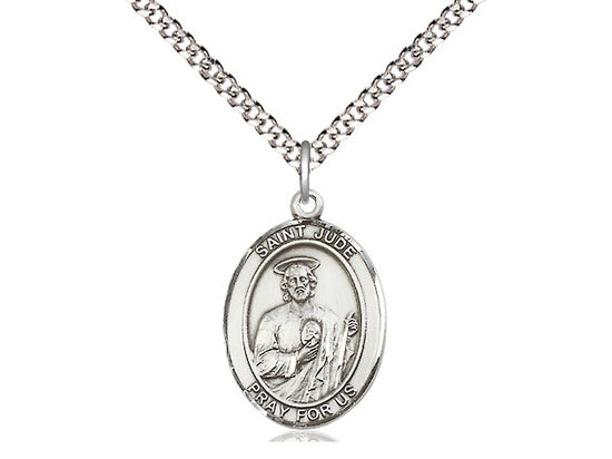 St. Jude Thaddeus Oval Sterling Silver Medal with Stainless Chain