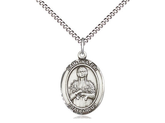 St. Kateri Tekakwitha Sterling Silver Medal with 18" Rhodium Chain