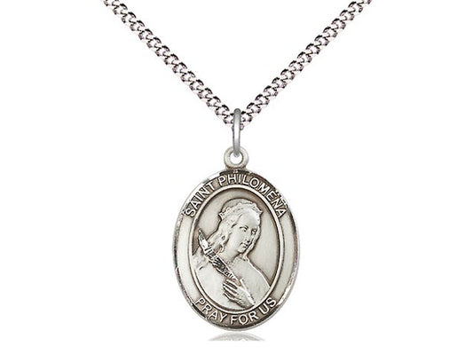 St. Philomena Sterling Silver Medal with Stainless Steel Chain