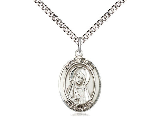 St. Monica Sterling Silver Medal with Rhodium Necklace