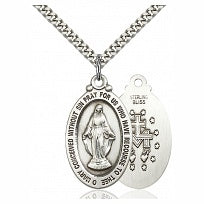 Sterling Silver Miraculous Medal Necklace - Available with Blue Enamel