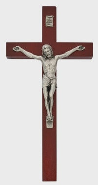 Cherry Wood Crucifix With Silver Corpus - 10"