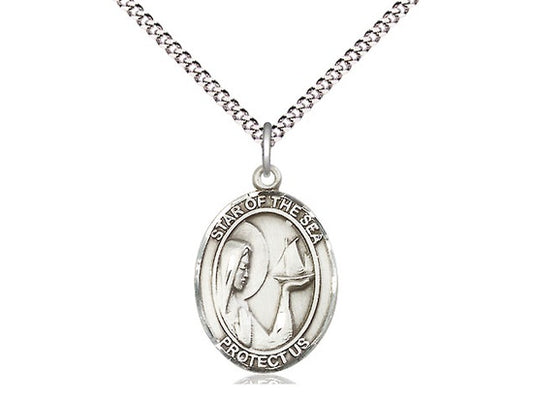 Star of the Sea Sterling Silver Medal with Rhodium Chain