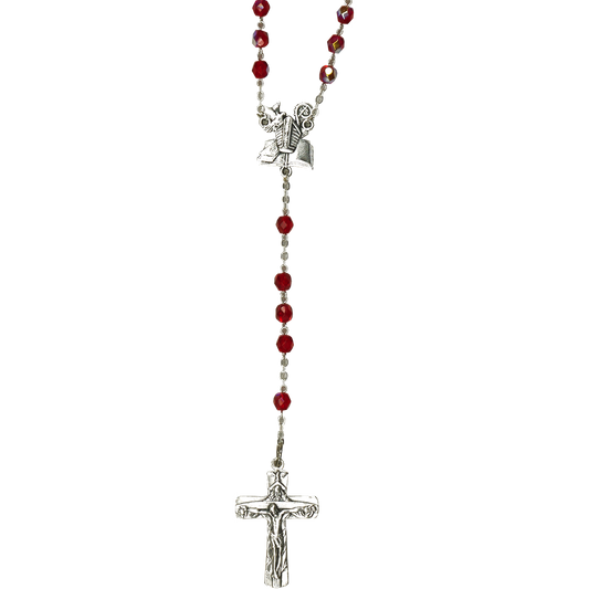 Red Glass Bead Confirmation Rosary with Holy Spirit Center