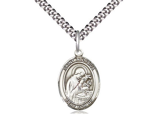 St. Aloysius Gonzaga Sterling Silver Medal with Rhodium Chain