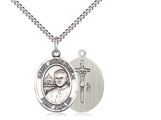 St. John Paul II Sterling Silver Medal on Rhodium Chain