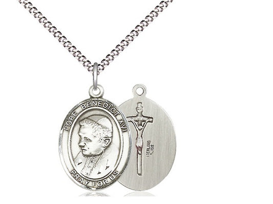 Pope Benedict XVI Sterling Silver Medal with Rhodium Chain