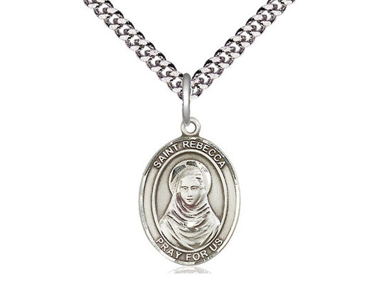 St. Rebecca Sterling Silver Medal with Rhodium Chain