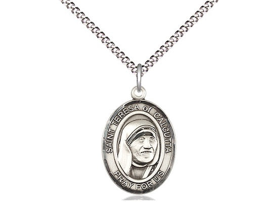 St. Teresa of Calcutta (Mother Teresa) Sterling Silver Medal with 18" Rhodium Chain