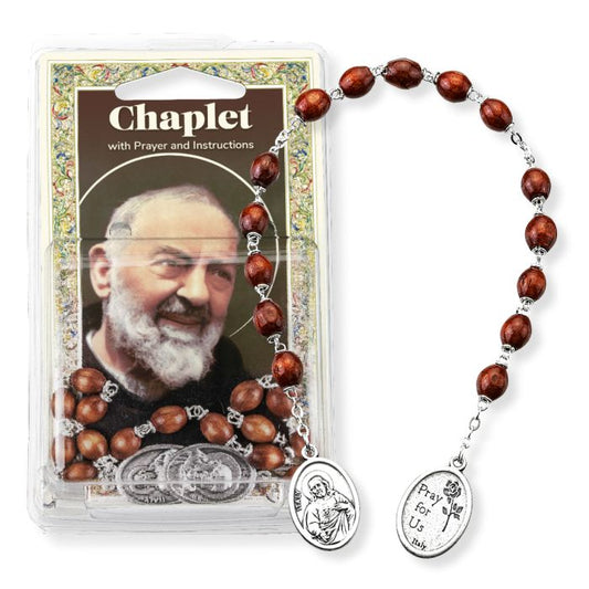 St. Pio (Padre Pio) Chaplet in brown wood