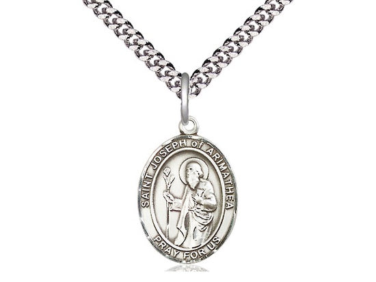 St. Joseph of Arimathea Sterling Silver Medal with Rhodium Chain