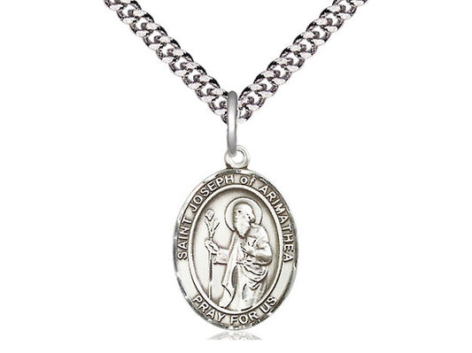 St. Joseph of Arimathea Sterling Silver Medal with Rhodium Chain