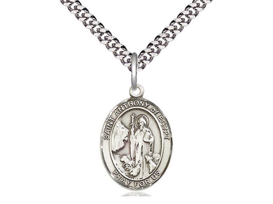 St. Anthony of Egypt Sterling Silver Medal with 20" Rhodium Chain