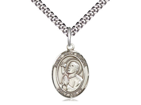 St. Rene Goupil Sterling Silver Medal on Rhodium Chain