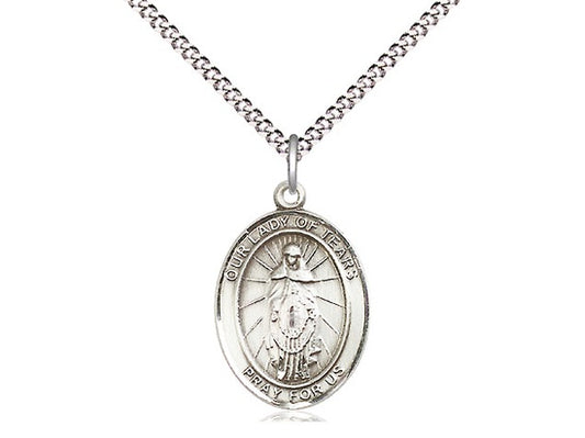 Our Lady of Tears Sterling Silver Medal with 18" Rhodium Chain