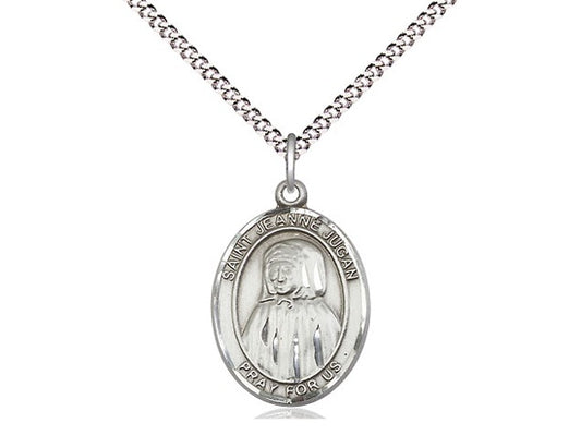 St. Jeanne Jugan Sterling Silver Medal with Rhodium Chain