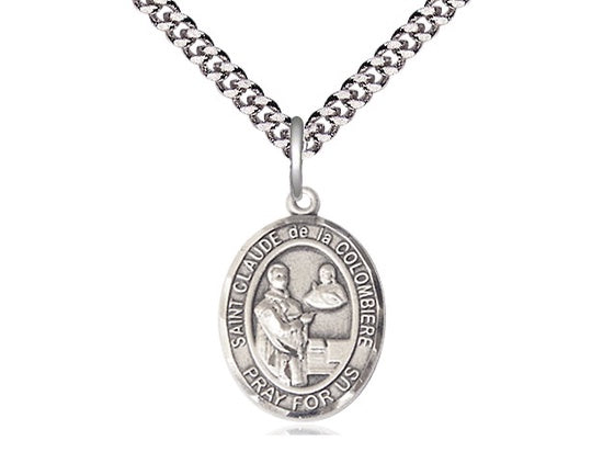 St. Claude De La Colombiere Sterling Silver Medal with 20" Rhodium Chain