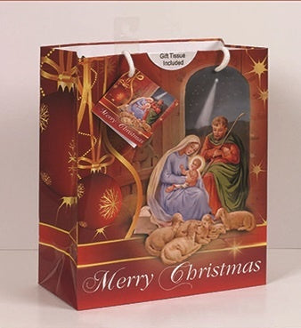 Nativity Christmas Gift Bag in Red