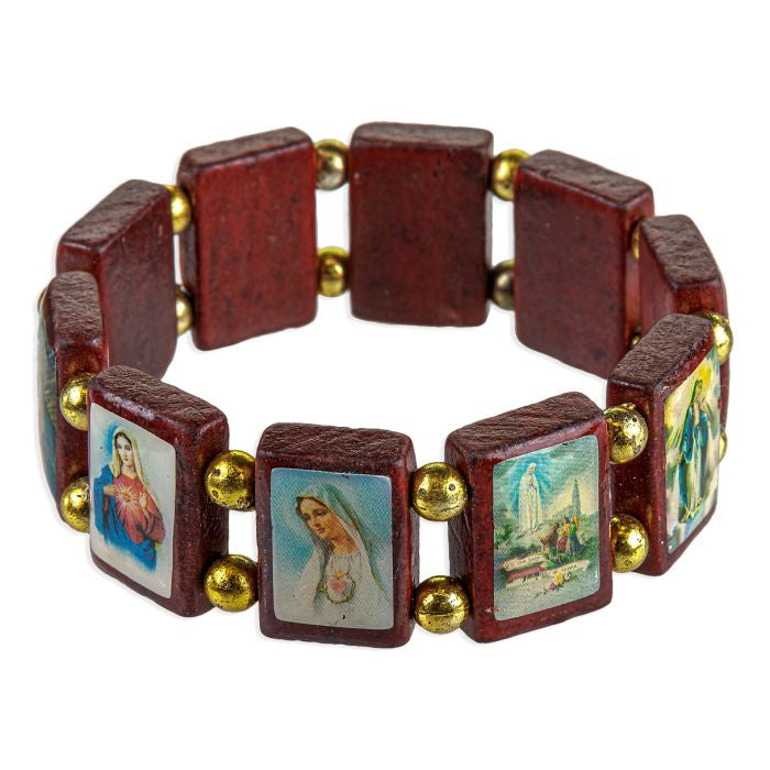 Wooden Saints Bracelet with golden beads