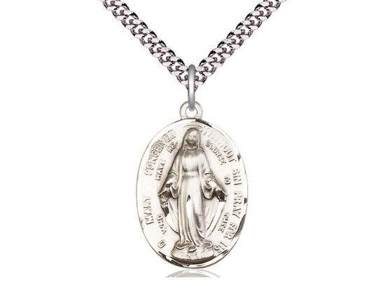 Immaculate Conception Sterling Silver Medal with Rhodium Chain