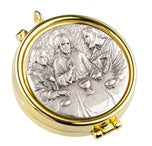 Gold Last Supper Pyx With Silver Oxidized Insert Holds 7 Hosts