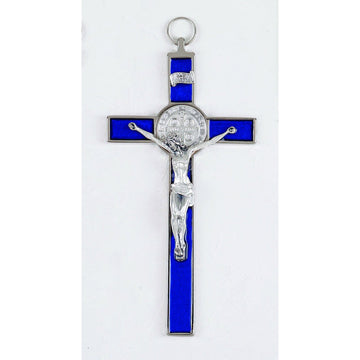 Silver Tone St. Benedict Enameled - 8" Wall Crucifix (Color Variants)