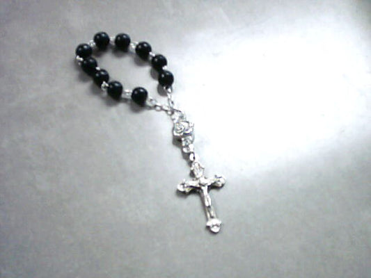 Rosary one decade black wood with rosebud center