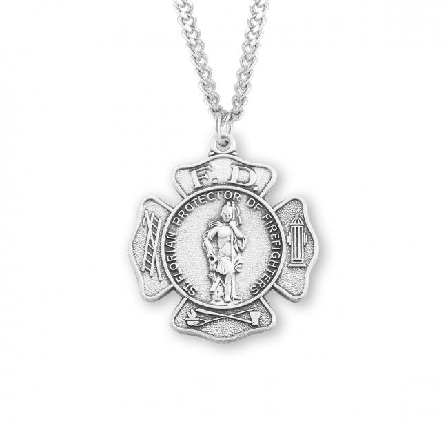 St. Florian Fire Fighters Cross - Sterling Silver - with Chain