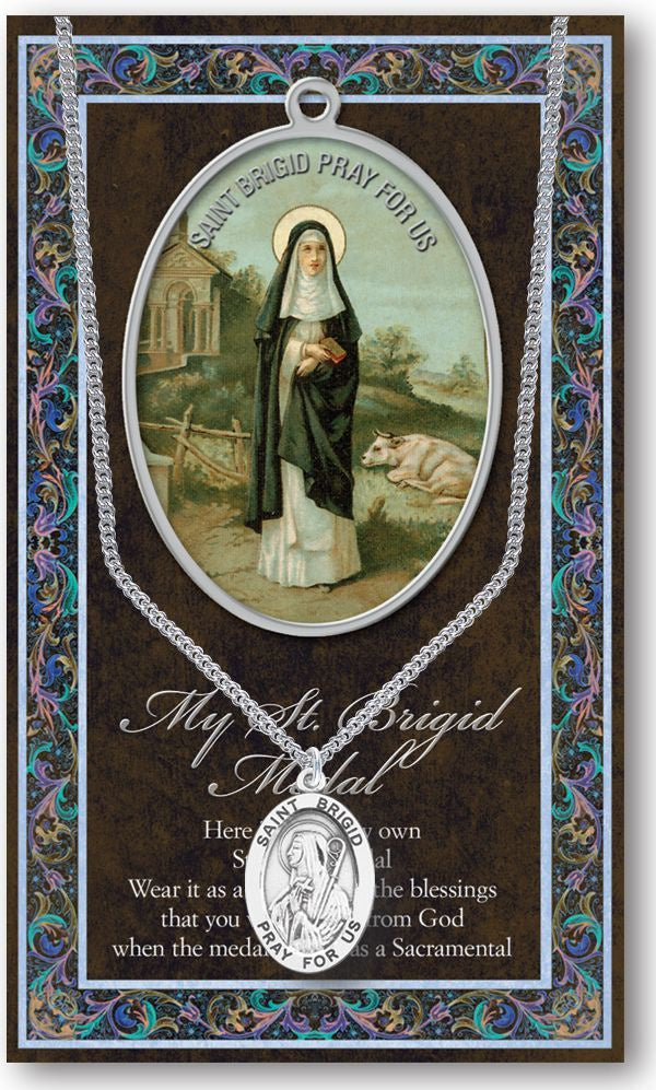 Saint Brigid 1.125"  Genuine Pewter Saint Medal with Stainless Steel Chain