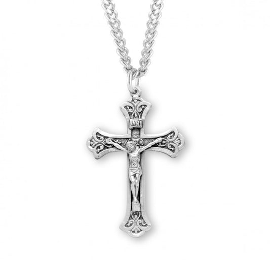 Fine Flared Sterling Silver Crucifix - Necklace (S1825)