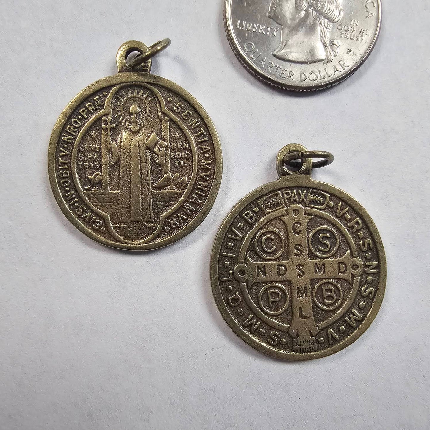 St. Benedict Jubilee Medal, Oxidized in Gold-tone or Brass-tone