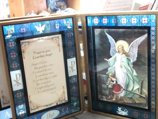 Stained Glass frame with Guardian Angel Prayer