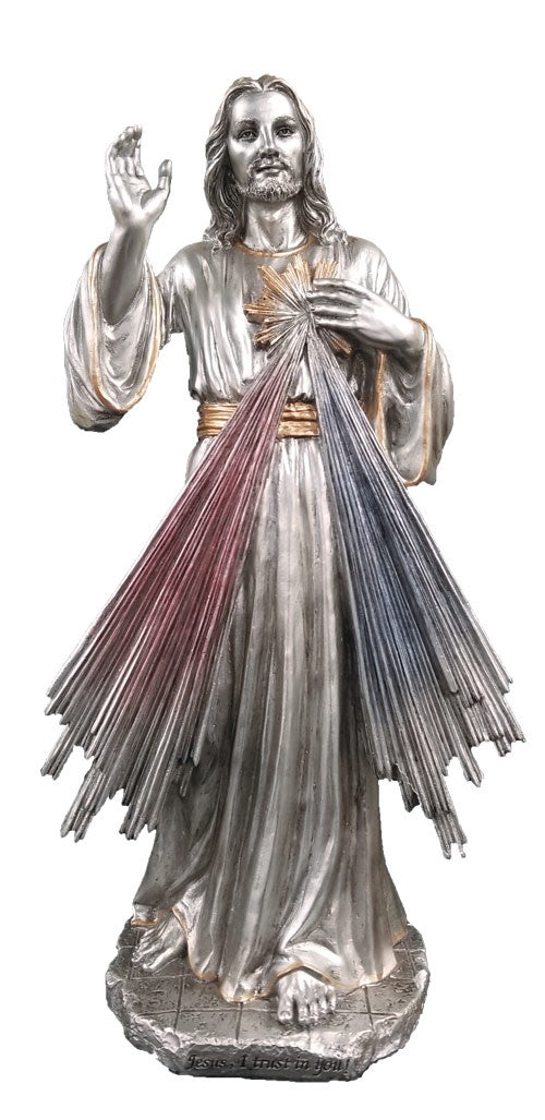 Divine Mercy, Veronese Collection, Pewter Style Finish with Golden Highlights - 12" Statue