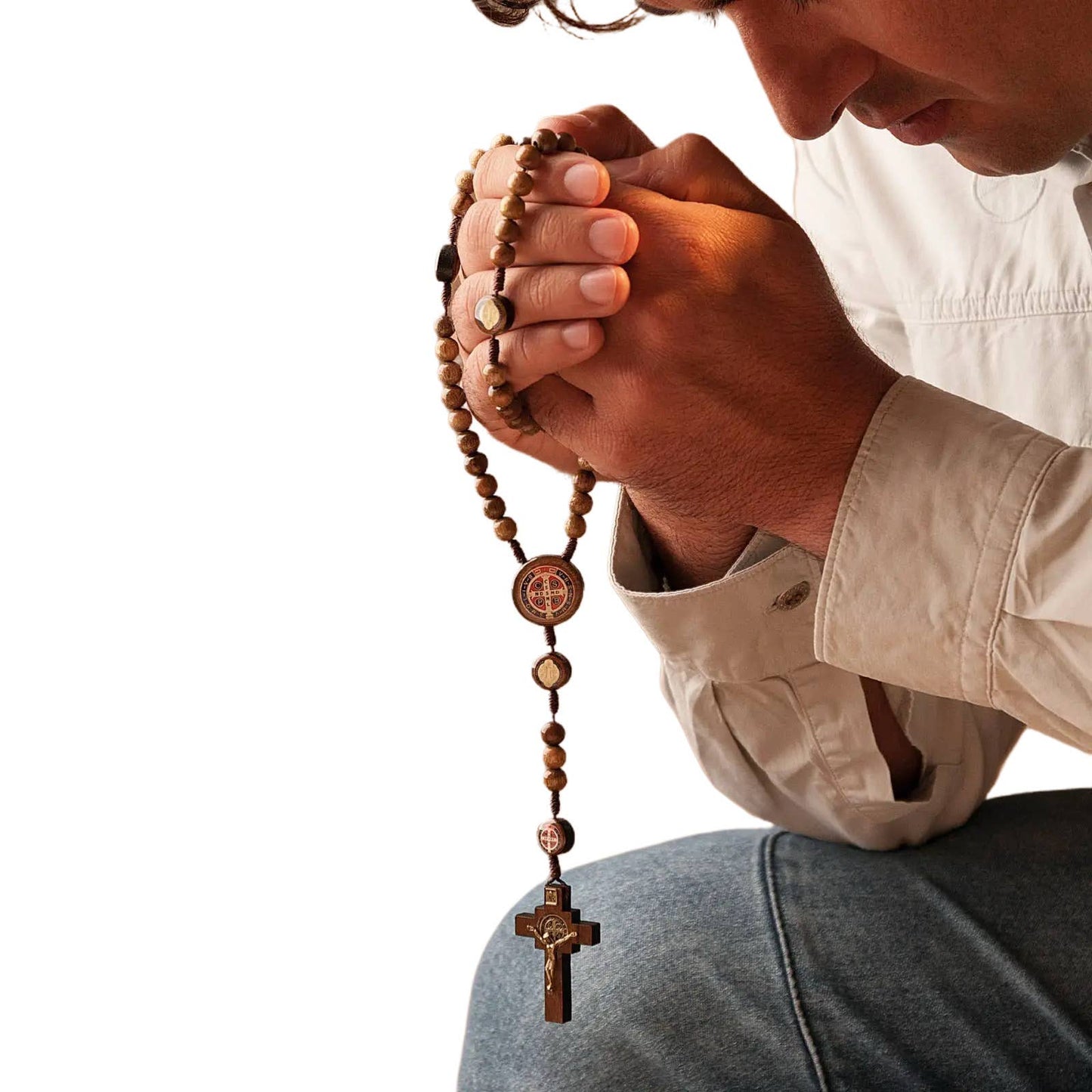 St. Benedict Large Wooden Bead Rosary