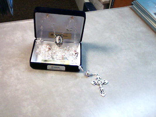 Crystal tincut rosary with roses on Our Father beads