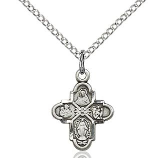 Small 4 way cross in sterling silver on 18 in sterling silver chain