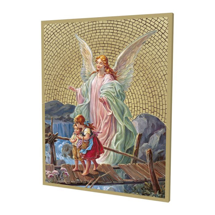 Guardian Angel Wall Plaque In Gold Stamped Mosaid - 8 x 10