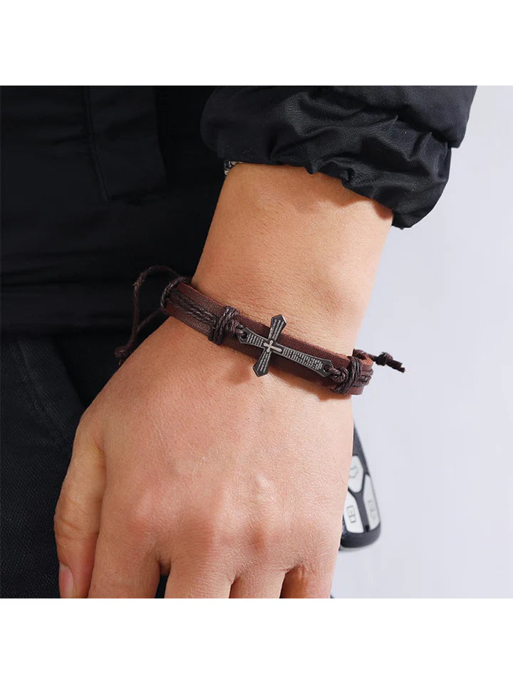 Men's Alloy Leather Cross Bracelet