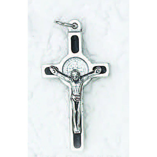 St. Benedict Crucifix 2 Tone Silver and Black