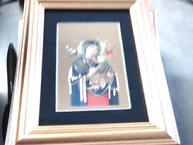 O.L of Perpetual Help Gold Stamped Print under Glass in a Gold Leaf Frame