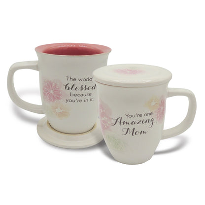 Amazing Mom, Floral Mug And Coaster Set