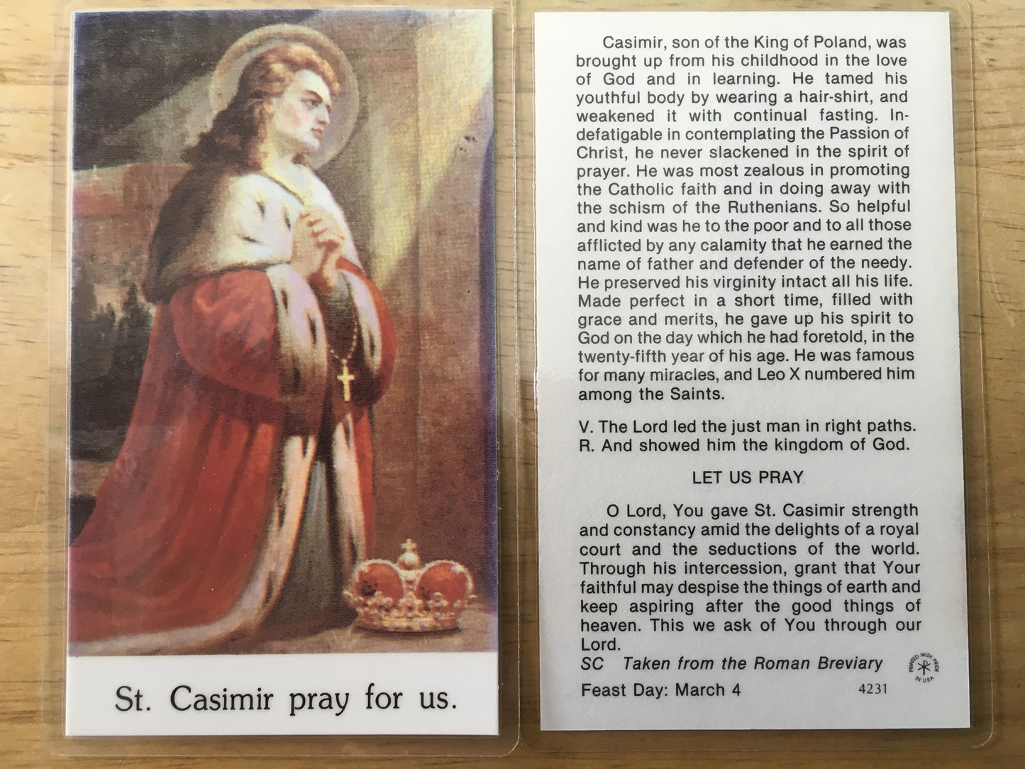 St. Casmir Holy Card