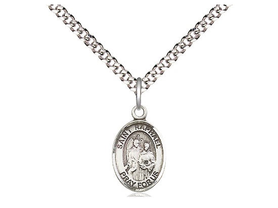 St. Raphael the Archangel Sterling Silver Medal with 24" Rhodium Necklace