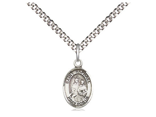 St. Raphael the Archangel Sterling Silver Medal with 24" Rhodium Necklace