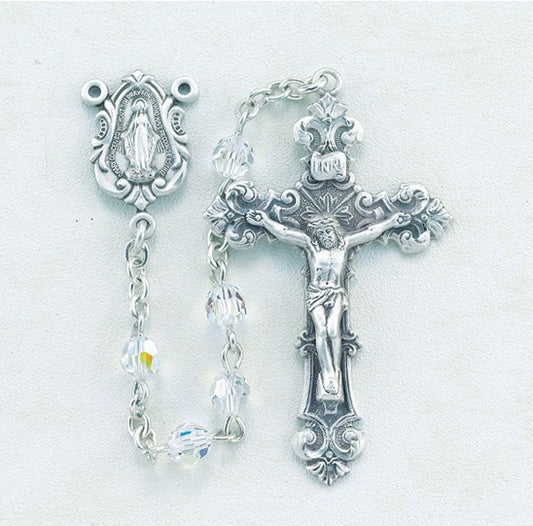 Round Shape Faceted Swarovski Crystal Sterling Silver Rosary